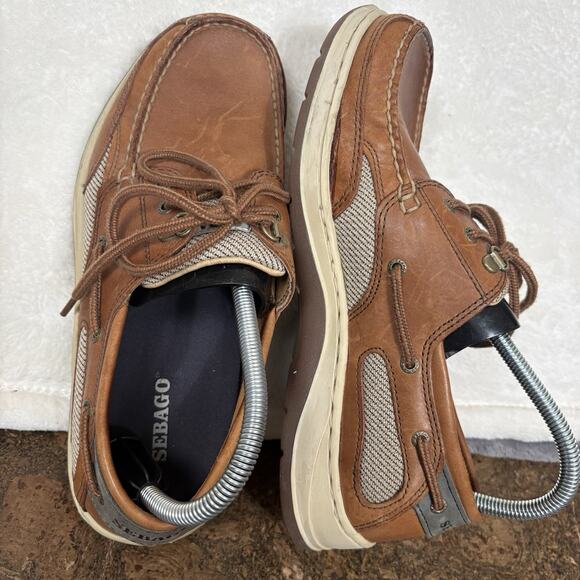 Sebago Brown Leather Boat Shoes Lace Up Comfort Deck Loafers Mens 8.5 WW main image 7
